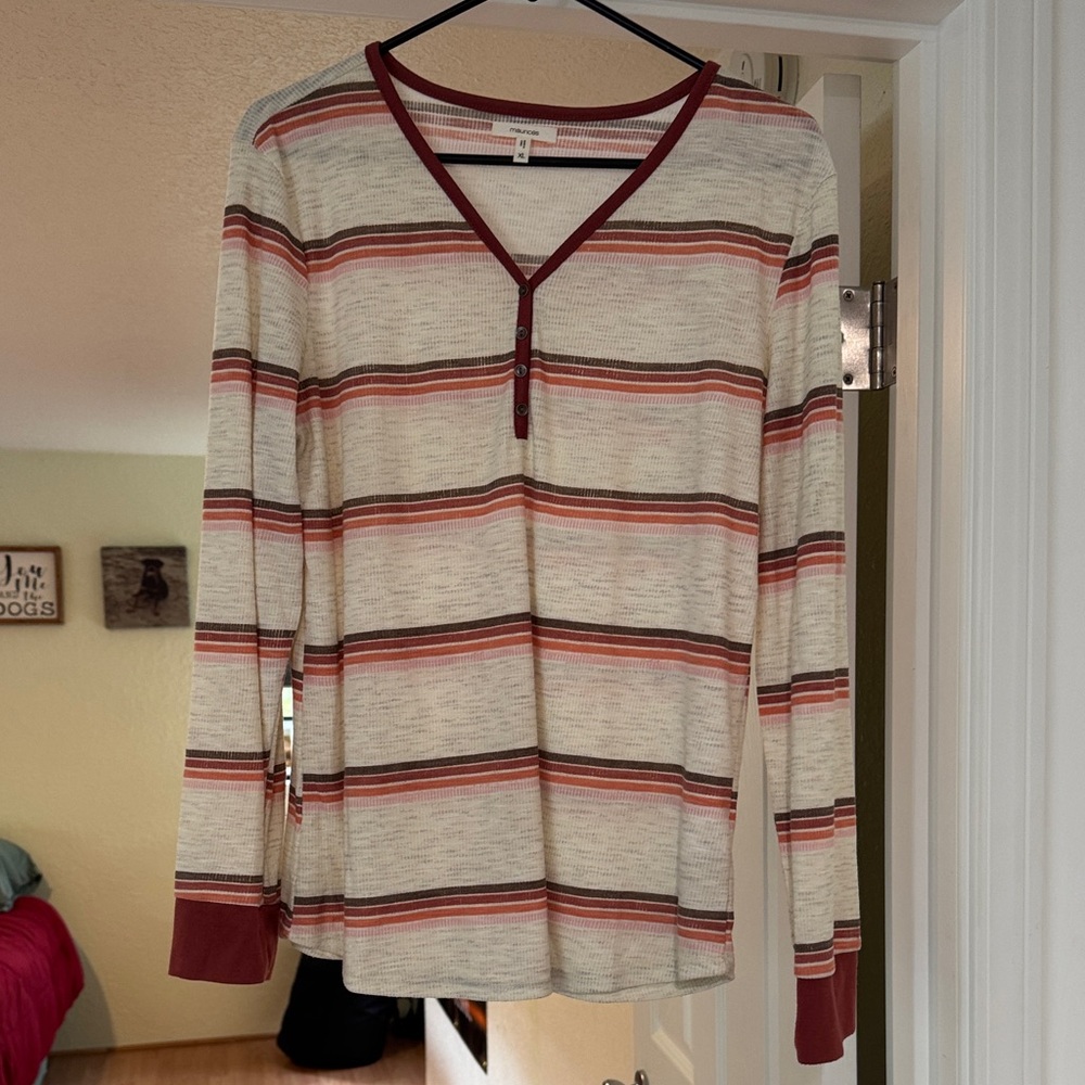 Maurices Striped Long Sleeve Top with Pink Accents
